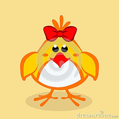 Funny chick girl with a bow. Cartoon Baby chick Stock Photo