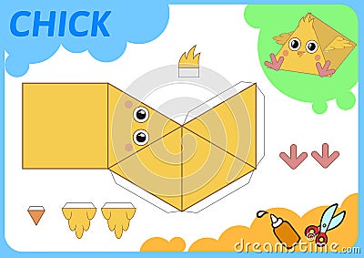 Funny Chicken Paper Model. Small home craft project, DIY paper game. Cut out, fold and glue. Cutouts for children Vector Illustration