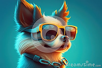 Funny chihuahua dog in sunglasses on blue background Stock Photo