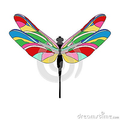 Funny cartoon illustration of dragonfly. Bright Dragonfly flutters. Cartoon Illustration
