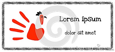 Funny child`s hand imprint with a rooster drawing vector illustration Vector Illustration