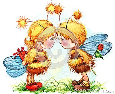 Funny children Fairy background. watercolor drawing Stock Photo