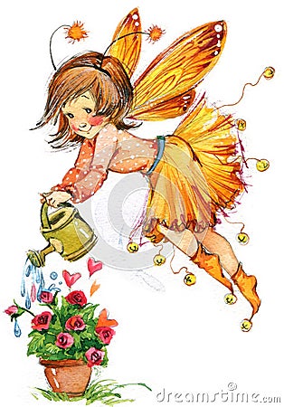 Funny children Fairy background. watercolor drawing Stock Photo