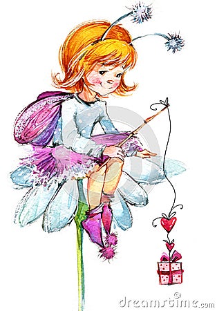 Funny children Fairy background. watercolor drawing Stock Photo