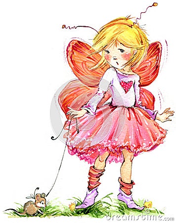 Funny children Fairy background. watercolor drawing Stock Photo