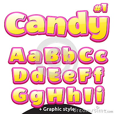 Funny children's candy letters set. Latin uppercase and lowercase Vector Illustration