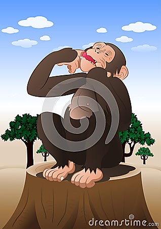 Funny chimpanzee monkey sitting in nature background Stock Photo