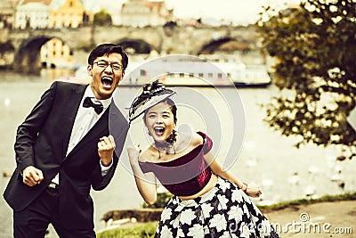 Funny chinese couple Stock Photo