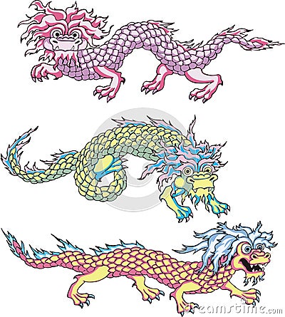 Funny chinese dragons Vector Illustration