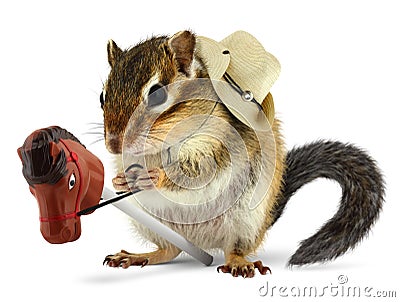 Funny chipmunk cowboy Stock Photo