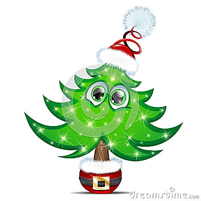 Chr tree Santa in costume pot Vector Illustration