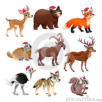 Funny Christmas animals Vector Illustration