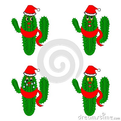 Funny christmas cacti Vector Illustration