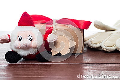 Funny christmas santa claus red and black mascot Stock Photo