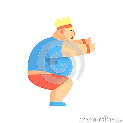 Funny Chubby Man Character Doing Sit Ups At Gym Workout Sweating Illustration Vector Illustration