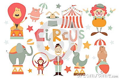 Funny Circus Set Vector Illustration