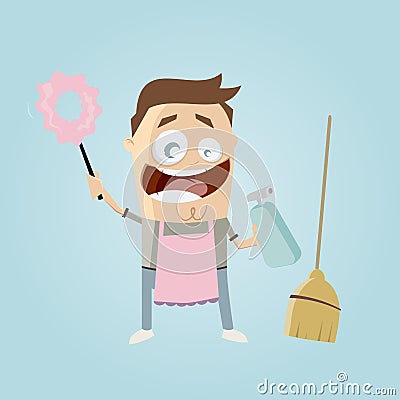 Funny cleaning man Vector Illustration