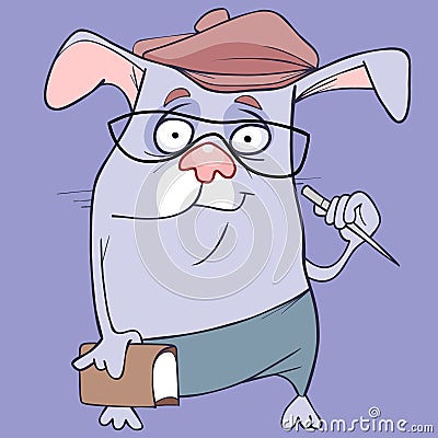 Funny clever cartoon gray hare with glasses pants and a cap Vector Illustration