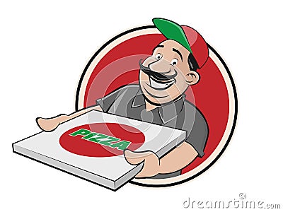 Funny pizza delivery guy Vector Illustration