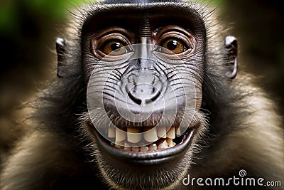 funny closeup of monkey face with toothy smile Stock Photo