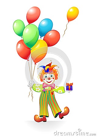 Funny clown with balloons and gift Vector Illustration