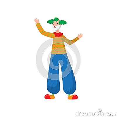 Funny clown in beautiful color clothes. Cute clown fun and entertains the audience Cartoon Illustration