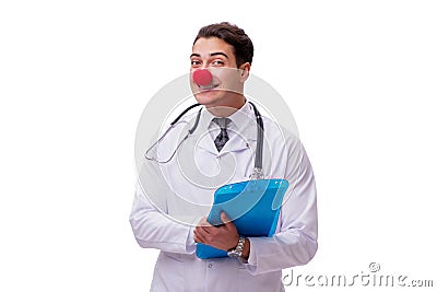 The funny clown doctor isolated on the white background Stock Photo