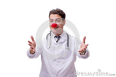 The funny clown doctor isolated on the white background Stock Photo