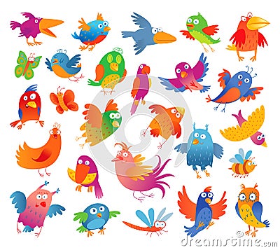 Funny colorful birdies Vector Illustration