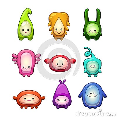 Funny colorful cartoon aliens set. Vector Illustration
