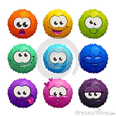 Funny colorful cartoon comic fury round characters Vector Illustration