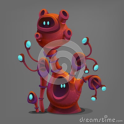 Funny colorful fantasy alien plants. Vector Illustration