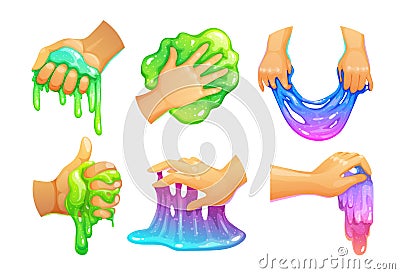 Funny colorful homemade slime holding in the hand. Vector illustration. Vector Illustration