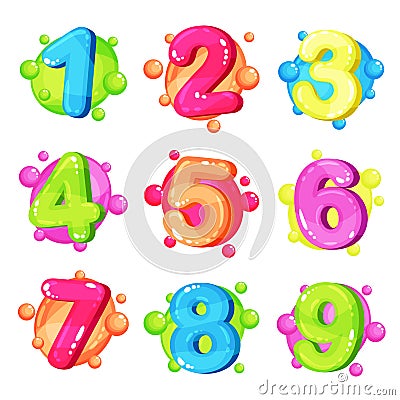 Funny colorful numbers set, kids font vector Illustration on a white background Vector Illustration