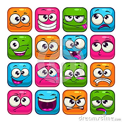 Funny colorful square faces set Stock Photo