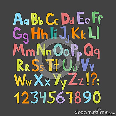 Funny comics font. Hand drawn lowcase and uppercase colorful cartoon English alphabet with lower and uppercase letters. Vector ill Cartoon Illustration