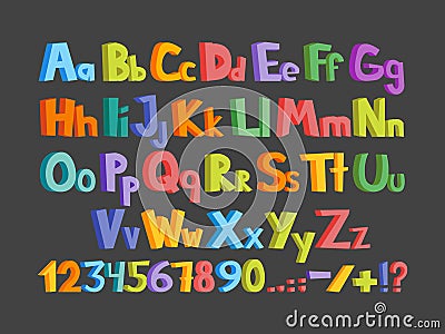 Funny comics font. Hand drawn lowcase and uppercase colorful cartoon English alphabet with lower and uppercase letters. Vector ill Cartoon Illustration