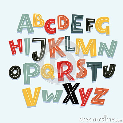 Funny Comics Font. Vector Cartoon Alphabet with All Letters and Numbers Vector Illustration