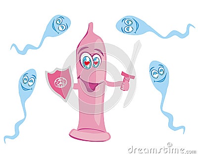 Funny Condom Guarder Vector Illustration