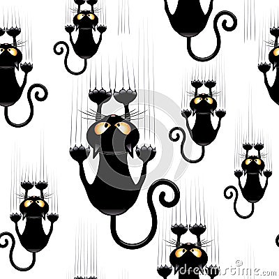 Funny and Confused Naughty Cat Cartoon Character hanging on, and scratching fabric, or curtain, or wall. Assembled to compose a Ve Vector Illustration