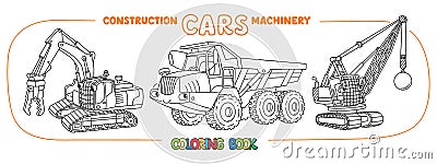 Funny constuction small cars set. Coloring book Vector Illustration