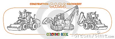Funny constuction small cars set. Coloring book Vector Illustration