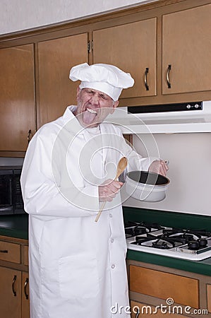 Funny Cook Chef Cooking Bad Tasting Food, Dinner Stock Photo