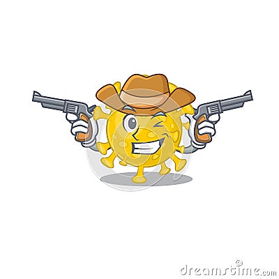 Funny corona virus diagnosis as a cowboy cartoon character holding guns Vector Illustration