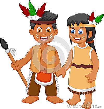 Funny couple indian tribal cartoon Stock Photo