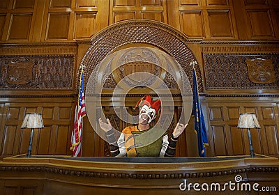 Funny Court Jester, Judge, Law, Courtroom Stock Photo