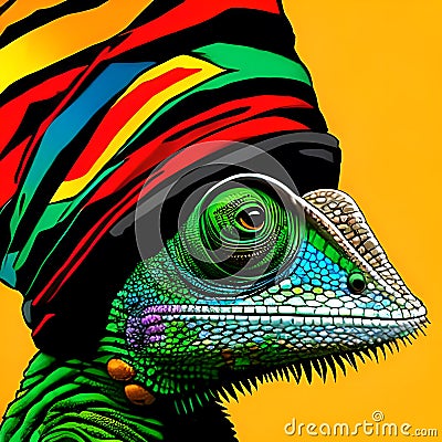 Funny covered chameleon Stock Photo