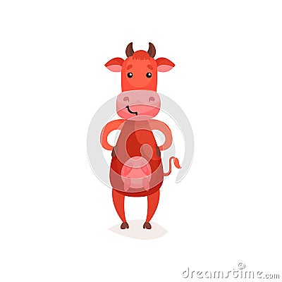 Funny cow, brown milk cow standing on two legs cartoon vector Illustration Vector Illustration