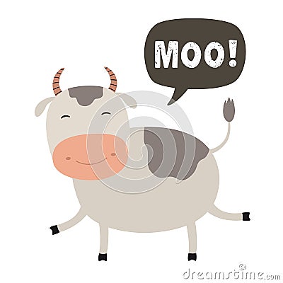 Funny cow cartoon. Talking cloud MOO. Vector Illustration Vector Illustration