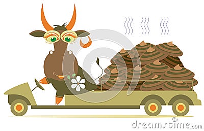 Cow, truck and organic manure illustration Vector Illustration